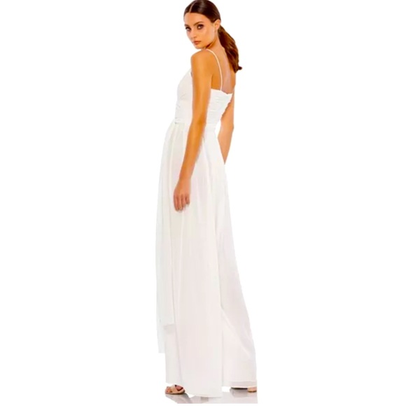 Mac Duggal NWT Chiffon Cross Ruched Top  Full Tiered length Wide Leg Jumpsuit XS - Picture 4 of 9